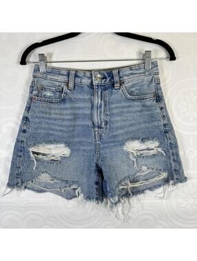 American Eagle Outfitters Distressed Denim Shorts Womens 00 Light Blue Wash